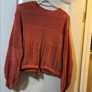 American Eagle Outfitters Cropped Textured Crew Sweater - Rusty Orange
